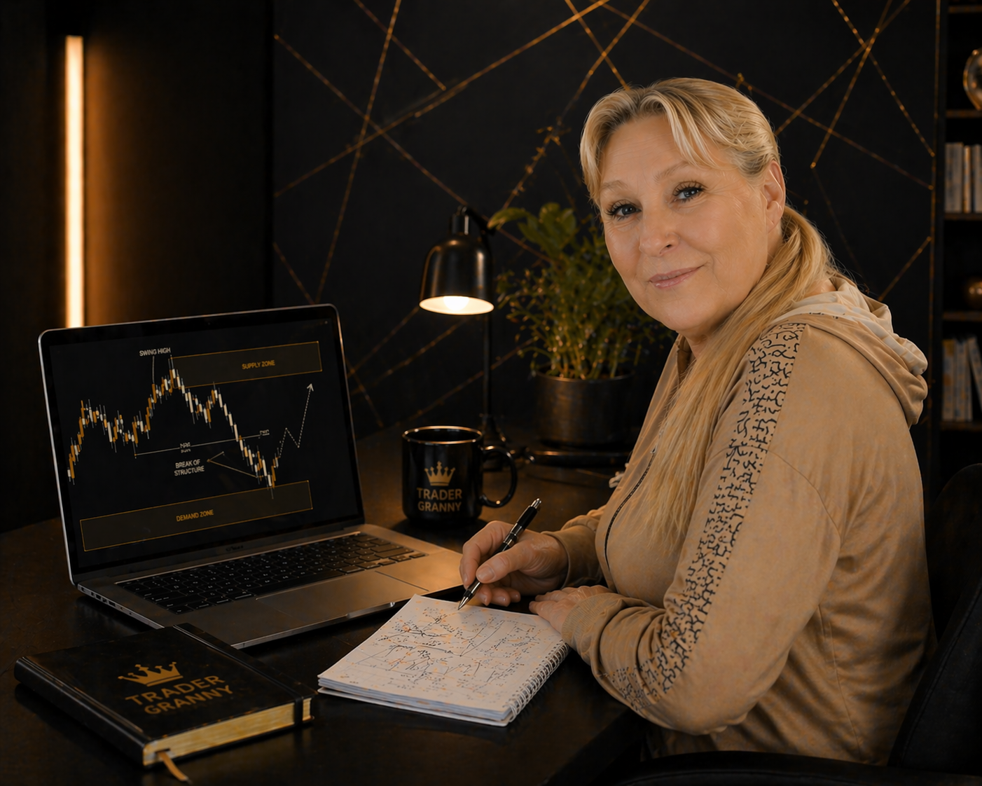Trader Granny foran charts